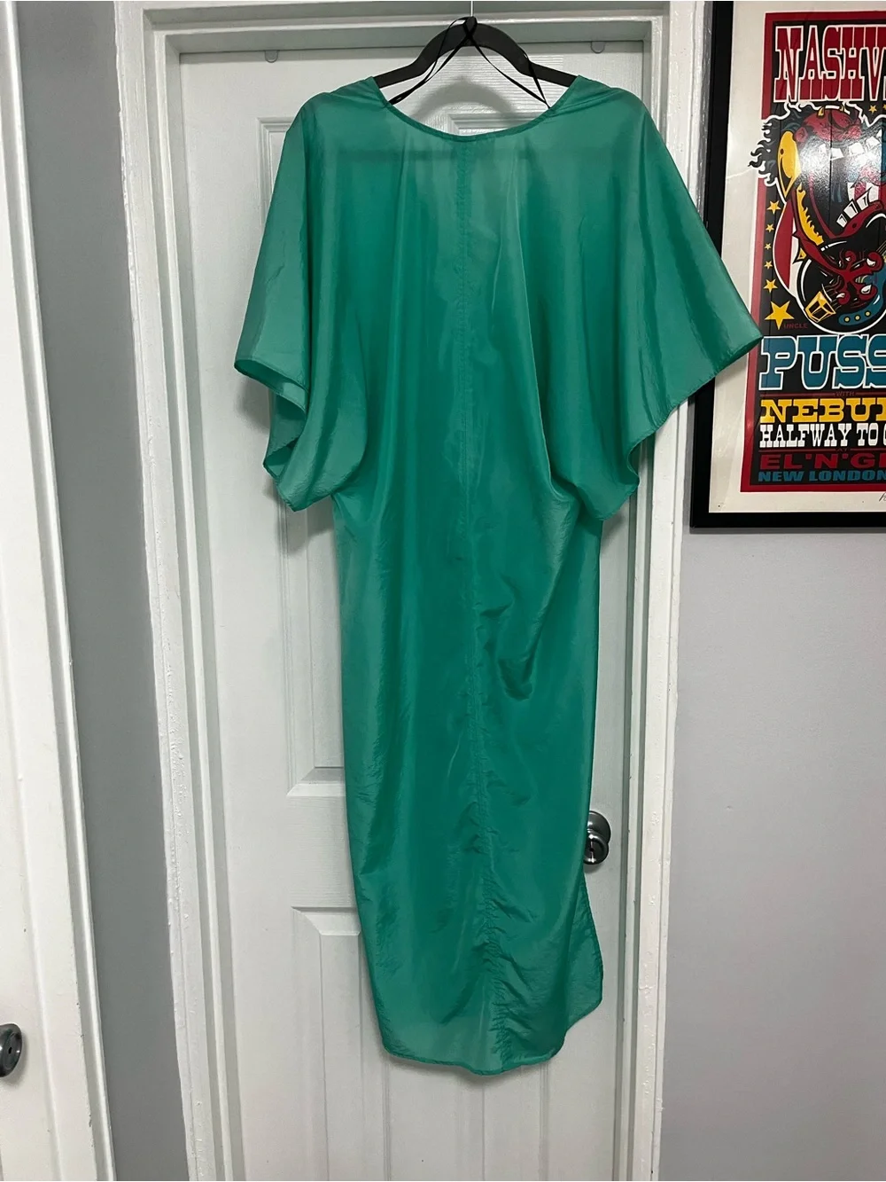 NWOT H&M Teal V-Neck Flowing Satin lad Midi Dress/Beach Cover-Up - Picture 5 of 5